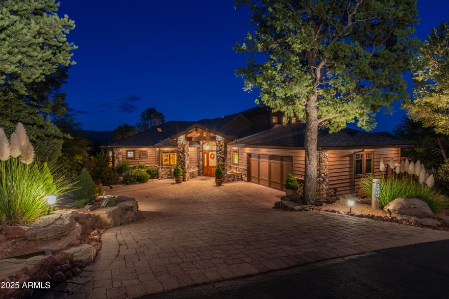 This luxurious 5,847 square-foot mountain and executive retreat is surrounded by the scenic splendor of Rim Country, the area of Payson, Arizona, that sits below the Mogollon Rim in the world's largest contiguous Ponderosa pine forest. Located within a private gated community within the exclusive Chaparral Pines Golf Club, this multi-level home is complete with an ELEVATOR, offers incredible views of the forest, the Mogollon Rim, Diamond Point and Stewart Mountains.  Membership to this exclusive lifestyle includes dual access to the Chaparral Pines and The Rim Club Golf Course featuring two restaurants, two pools and two workout facilities, as well as a spa located within The Rim Club.  A full golf membership is optional. KEY FEATURES
" Space and Layout: With 5,847 square feet, four en-suite bedrooms, 4 fireplaces, custom cabinetry, wine cellar, 6 total bathrooms, as well as a spacious two-level deck.  The home is designed for entertaining family and guests. 

.PRIMARY SUITE: has it's own fireplace, walk-in closet, Pearl jetted tub and heated flooring to provide a spa=like experience. 

" MULTI-LEVEL HOME WITH ELEVATOR:   Main Level - Primary Suite, Guest Suite & Den, Gourmet Kitchen with walk-in pantry & Formal Dining and Great Room featuring a large stone fireplace with expansive mountain views; Loft Level - Private office with its own ½ bath and 180-degree view of the mountains; Lower Level - Two additional En-suite Bedrooms, Large Living Room; Pool Table Area, Wine Cellar, 2nd Laundry Room & and additional Large Workshop/ Game Room and/or storage area.  Use the private elevator or Stairwell to go between the Main Level & Lower Level Suite.  
" Bright and Open: The home is filled with natural light and features an open living room concept with mountain views, perfect for relaxing in a private mountain retreat. 
" Multiple Fireplaces: The home features four fireplaces (Great Room, Den, Rec Roon & Primary Suite), providing a warm and cozy atmosphere.  
" Gourmet Kitchen: The kitchen is equipped with high-end appliances, ideal for culinary enthusiasts. Treat yourself to double ovens, gas stove, Sub Zero Refrigerator, two dishwashers, a large granite island and a separate chef's pre-prep station including a second sink.  Included in the lower level is a special room to set up a second kitchen to serve the downstairs en-suites and gaming area.  
" Spectacular Views: The property offers views of The Mogollon, Diamond Point and Stewart Mountains, an area known for rockhounding quartz crystals, and the Mogollon Rim, a dramatic 200-mile escarpment.
" Outdoor Living: Spacious decks extend the living space and provide a place to enjoy the surrounding scenery and mountain air. Both decks feature expansive mountain views, great for outdoor entertaining.  
" Plenty of Parking: A 2.5-car garage offers ample space for two vehicles, golf cart and storage.
" Additional Home & Safety Features:  High quality Travertine Floors & Alder Trim & Doors; In-home Sound System and plumbed for a whole-house Vacuum System; Fire Suppression System & hard-wired Alarm System and Interior & Exterior Speaker System
Location Highlights:
" The home is conveniently located for golf lovers, with access to both Chaparral Pines and The Rim Golf Club.
" The property is a perfect base for exploring the surrounding Rim Country, known for its scenic hiking, fishing, and boating opportunities.
" The high-elevation location provides a refreshing escape from the Arizona desert heat and cooler, seasonal weather. 

Notable Improvements:  New Roof December 2024; New HVAC System (3 Total) in 2024, a $37k investment.