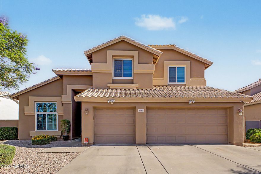 DEAL OF THE MONTH you don't want to miss! This luxury updated home blends elevated finishes and resort-style outdoor pool living. Major upgrades include energy efficient windows and HVAC system both replaced in 2021, and beautiful plantation shutters! A fully remodeled kitchen designed to impress features 42-inch cabinetry, expansive granite countertops, oversized island, & color-changing wine cooler for a sleek custom touch. The spacious primary bedroom suite feels like a private retreat, complete with a large walk-in closet and a beautifully upgraded bath. The oversized walk-in shower is a true showpiece, fully wrapped in striking granite slab work inside and out for a rich, custom spa-like feel. Outside, enjoy your own Arizona escape with mountain views, a sparkling pool, & new easy maintenance manicured synthetic lawn that creates the perfect setting for relaxing, entertaining, or enjoying quiet evenings at home. Luxury finishes, major updates, & a backyard built for Arizona living. This is a home you must experience in person!