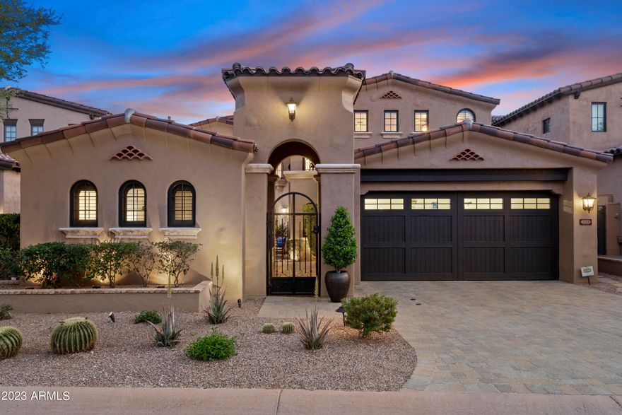 This gorgeous Canyon Villa in Silverleaf is pristine & has been impeccably maintained. Entering the courtyard you are greeted by a large putting green & beautiful water feature w/access to the casita.  Iron door leads into this fabulous great room floor plan w/first floor master + 3  ensuite bedrooms, loft, office, gourmet kitchen, formal dining, & massive fireplace. Upgrades are everywhere incl. chiseled edge Versailles pattern travertine + hardwood floors, alder 42'' custom cabinets, viking ss appliances, extra thick slab granite counters, tumbled stone backsplash, & custom lighting. Master is stunning w/vaulted beam ceilings, alder shutters, dual sinks, glass-enclosed shower & huge tub. Back yard is an entertainer's delight w/b-in bbq, pool, spa, firepit, pavers, & flawless xeriscape