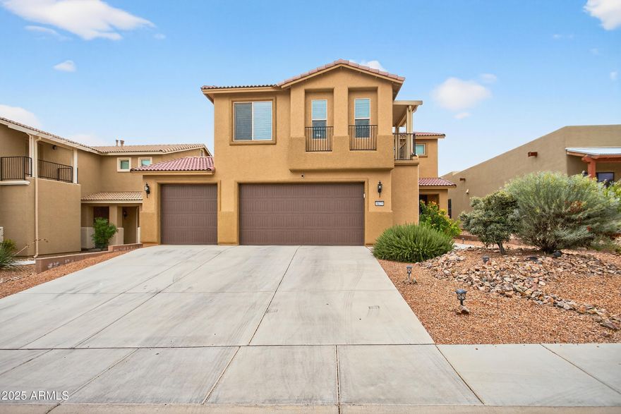 Elegantly Upgraded, Beautiful 5-Bedroom Energy Star Certified Home only Minutes from Ft. Huachuca. Discover this stunning and spacious 5-bedroom, 2.5-bath home offering 2,800+ sq. ft. of comfortable, modern living, elegant kitchen. Conveniently located just minutes from Ft. Huachuca's main gate. Near the library, sports complex, The Cove (indoor swimming), pickleball courts. Perfectly blends convenience and community living. 
Property Highlights:
•Energy Star Certified & Environments for Living Guarantee for superior efficiency and comfort, water softener
•Open-concept floor plan ideal for family living and entertaining
•3-car garage with 8-ft doors and a pedestrian access door--great for larger vehicles and outdoor projects
•Wood-look floor tile 
Granite countertops, water softener Carpet on/upstairs. "	Executive-height vanities and granite countertops with sleek rectangular sinks
"	36" maple cabinets, subway tile backsplash, and large granite island with pendant lighting in the kitchen
"	Large walk-in pantry, under-stair storage, and water softener included
Quaint upstairs balcony off the primary suite, perfect for relaxing mornings or quiet evenings
Spacious backyard provides a blank canvas prepared for your creative touch.