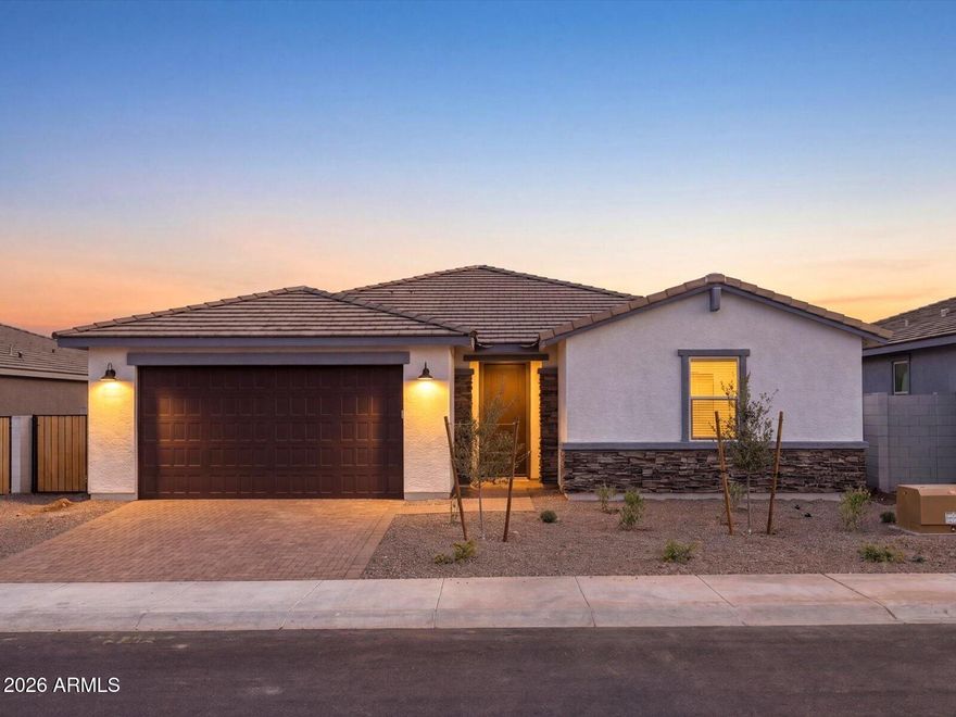 Discover the perfect blend of space, style, and convenience in this beautiful Amber floorplan. This thoughtfully designed single-story home offers 4 bedrooms, 2.5 baths, 3-car Tandem garage. Enjoy outdoor living with a large covered back patio. This home has a SPA Shower, GOURMET KITCHEN, linen-color cabinets, quartz kitchen counter, tile backsplash, wood-like tile floor, carpet in bedrooms! INCLUDED-washer, dryer, window blinds, refrigerator and MORE! EXCLUSIVE community amenities! Built with innovative, energy-efficient features designed to help you ENJOY more SAVINGS!