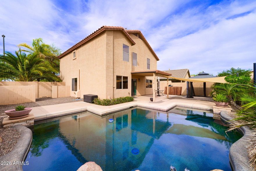 Beautifully maintained 4-bedroom, 2.5-bath home in the desirable Gilbert Ranch community featuring a bright and functional floor plan with an open loft upstairs, perfect for a second living area, office, or play space.

Inside, the home is nice, clean, and very well cared for, with brand-new carpet installed just one week ago, tile flooring in the main areas, and granite countertops in the kitchen. The kitchen also includes stainless steel appliances (approximately 2-4 years old) and a reverse osmosis system for added convenience.

Step outside to enjoy a fantastic backyard with mature landscaping and an extended patio, ideal for relaxing or entertaining. The Pebble Tec play pool is perfect for cooling off, and the sand in the pool filter was replaced about 3 years ago. A thermal sliding glass door installed 3 years ago helps improve comfort and efficiency.

Additional features include garage shelving for extra storage and access to great community amenities including pickleball and tennis courts.

This wonderful home offers comfort, space, and a great community lifestyle in a prime Gilbert location.