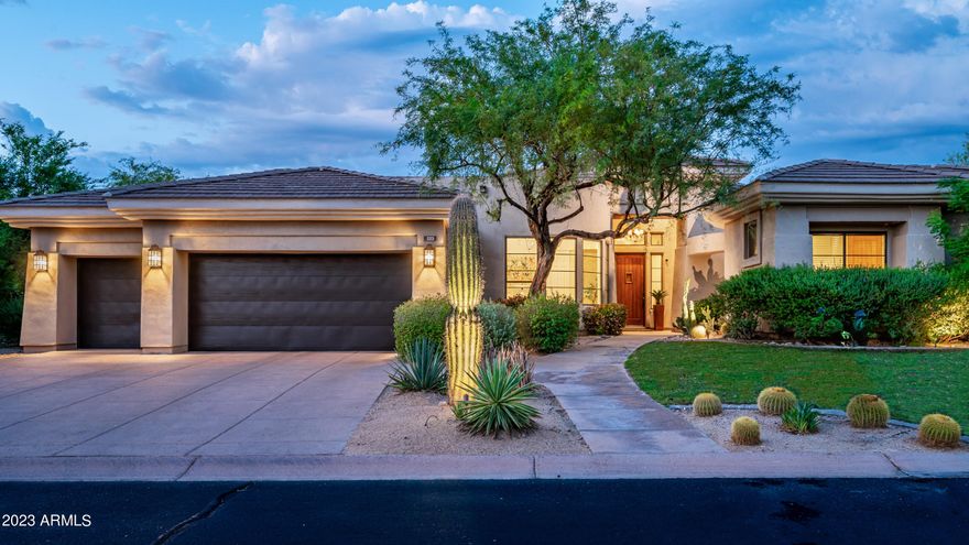 Premier 5 bedroom (including guest casita), 5 bathroom single level home in DC Ranch Country Club. Situated on a private lot with dramatic mountain views. Ultimate comfort and luxury with an exquisite kitchen featuring Taj Mahal countertops, custom cabinetry and gorgeous lighting. This sought-after Pinnacle floor plan offers a separate guest casita, formal living & dining, spacious family room with gas fireplace and limestone surround & wet bar. Owners suite features sitting area, fireplace & large walk-in closet. Enjoy the peaceful backyard with updated pool & spa, water feature, built-in BBQ, extended covered patio & grassy play area. Don't miss out on this rare opportunity!