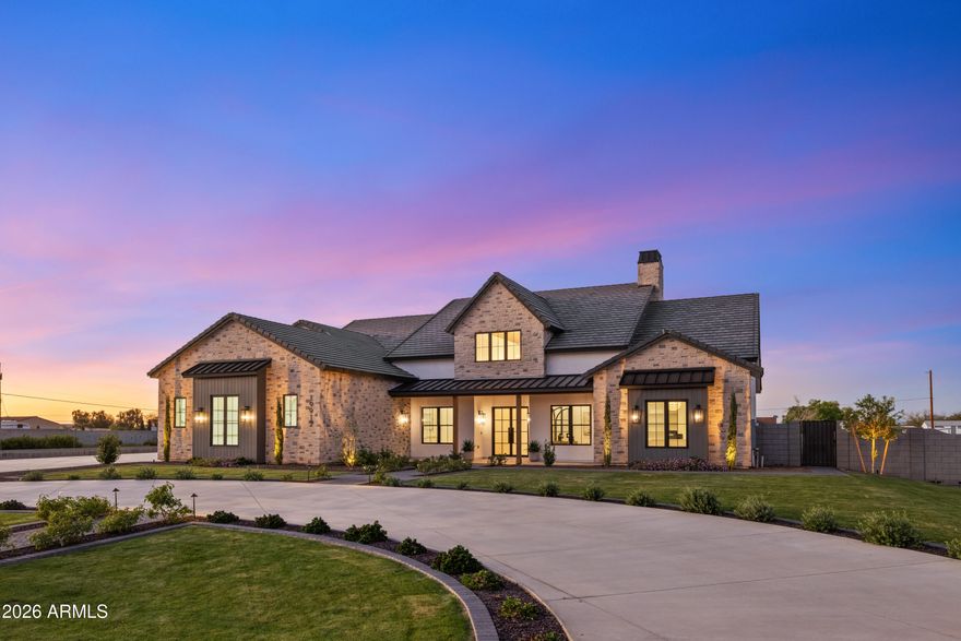 This gorgeous estate is located in a new, private community. This home is exquisite with a main 4684 sqft home that has 4 bedrooms and 4.5 baths, a dream kitchen complete with butlers kitchen and HUGE pantry. The great room is huge, complete with a sliding glass wall that opens to the expansive backyard complete with sparkling pool and spa. The home continues with a very generous flex room, a perfectly appointed mud room and an oversized 4 car garage with plenty of room for all your cars and toys. The primary bedroom is fit for the most discerning taste complete with a primary bathroom that welcomes you in to recharge in luxury. The primary closet has all of the space one would need plus a stackable washer and dryer space. The home also has a dedicated office large enough for any need. 
The newly completed guest house detached from the home is a 1200 sqft 2 bed, 2 bath guest house complete with an island kitchen, large pantry, and sliding glass wall that opens to the sparkling pool. An oversized single car garage is attached to the guest house 
No detail has been missed in this incredible estate. From the moment you enter you will feel enveloped in a fresh, welcoming and luxurious home.