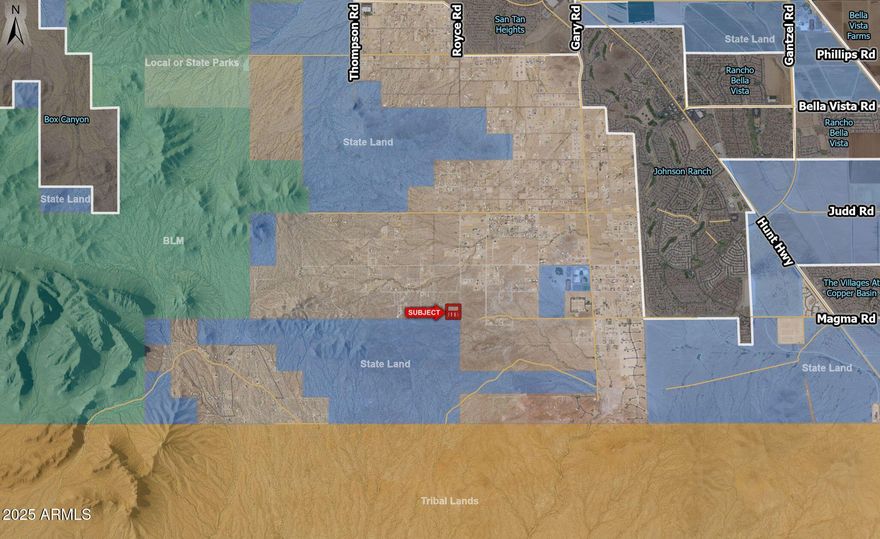 Close proximity to the San Tan Mountain Regional Park. Parcels 2 & 3 are in a valley, 
while parcels 4 & 5 are on top of the 
mountain with 360-degree views. Water lines are located on the East and West boundary of the property.