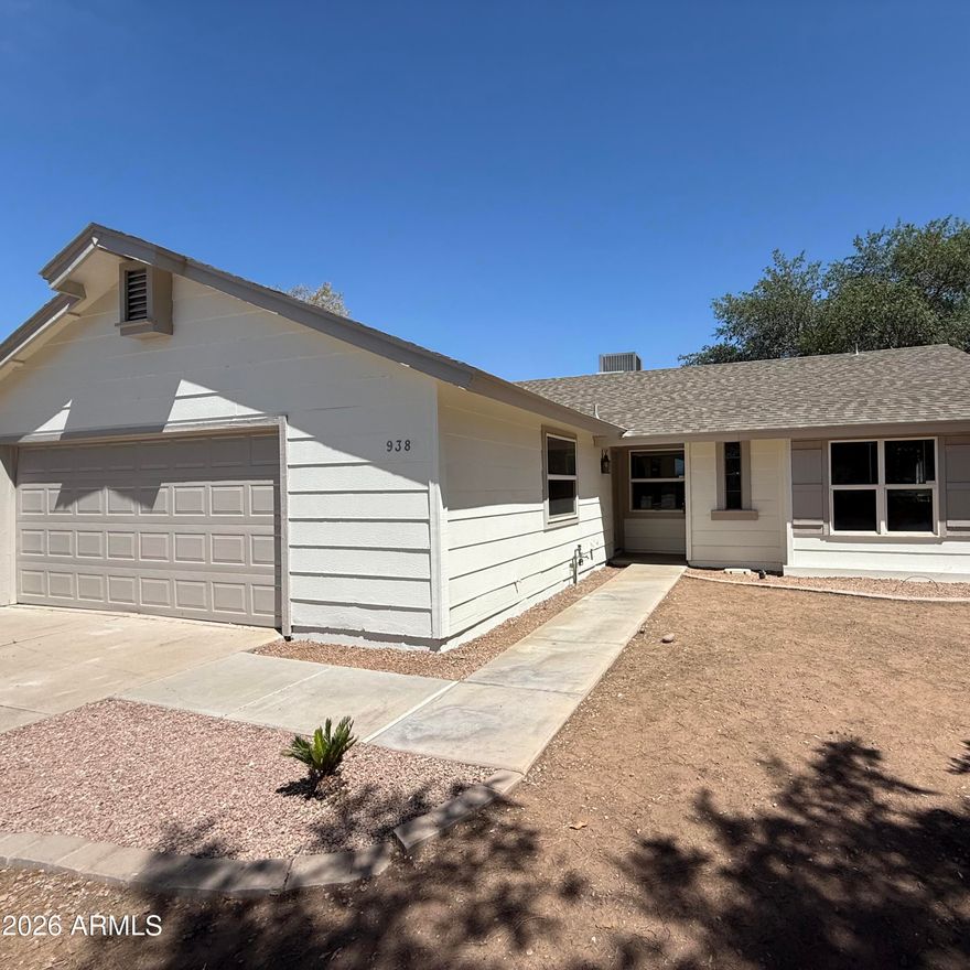 APPRAISED FOR $440k NO HOA, NEW ROOF, NEW A/C, NEW INTERIOR AND EXTERIOR PAINT 3 bed / 2 bath on a cul-de-sac with a functional layout, spacious bedrooms, large backyard, and detached garage. RV Gate with beautiful backyard with grass and thoughtful landscaping. Welcoming and bright eat in kitchen with all appliances. Washer dryer, Gas grill and storage shed will convey!