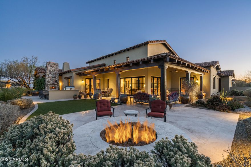 Sited on one of the best lots in Whisper Rock's Villas neighborhood, offering unmatched views, privacy, timeless architecture & thoughtful design * Private entry courtyard with heated plunge pool & mature landscaping * Detached guest casita * Open floor plan is ideal for entertaining: Chef's kitchen with wet bar & casual dining; adjacent family room with stone fireplace & disappearing wall of glass doors; formal dining with temp-controlled wine room opening to front courtyard; office/den with built-ins & access to the back patio; dual master suites * Incredible back yard with generous covered patios, gas fire pit & fireplace, built-in BBQ island *