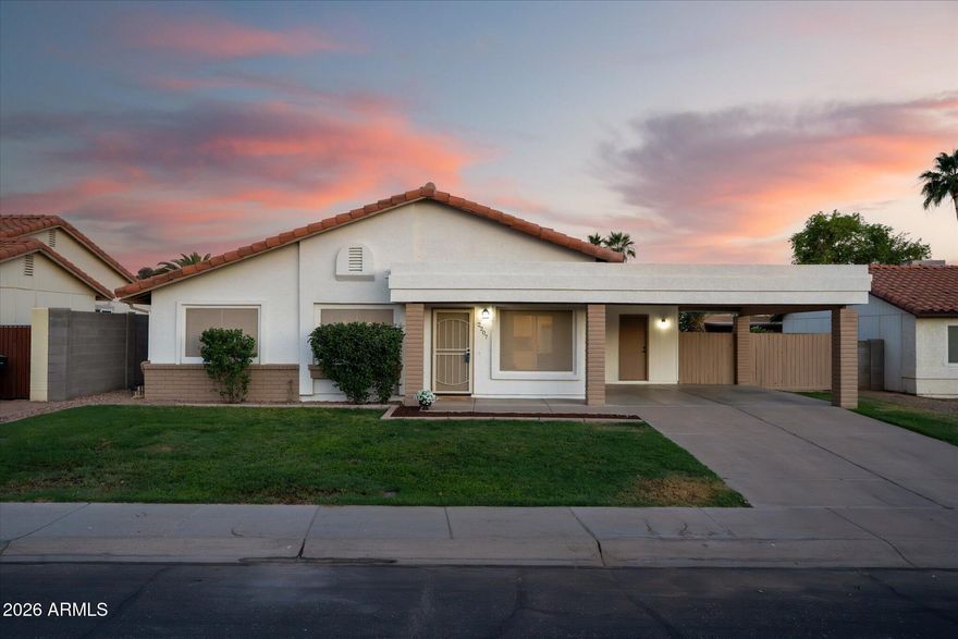 Affordable living meets convenience and desirable location with no HOA! Nestled in a quiet and well-kept neighborhood, this charming home offers exceptional value with easy access to shopping, dining, and entertainment. Additionally located in the highly coveted Chandler Traditional Academy district and just minutes away from Highway 101! Inside, you'll find tasteful upgrades including flooring, white shaker cabinetry, granite countertops, kitchen sink, upgraded vanities and lighting in both bathrooms, master bathroom shower flooring replaced, new tile flooring in hall bath, R-30 insulation blown into attic significantly improving energy efficiency, roof underlayment replaced, and carport roof replaced. 2026 improvements include exterior paint and brand new fence on the east side. The oversized backyard offers endless possibilities such as adding a pool, hosting a bbq, gardening, or customized landscaping projects. A rare opportunity to own an updated Chandler home with a premiere location and affordability all in one package!