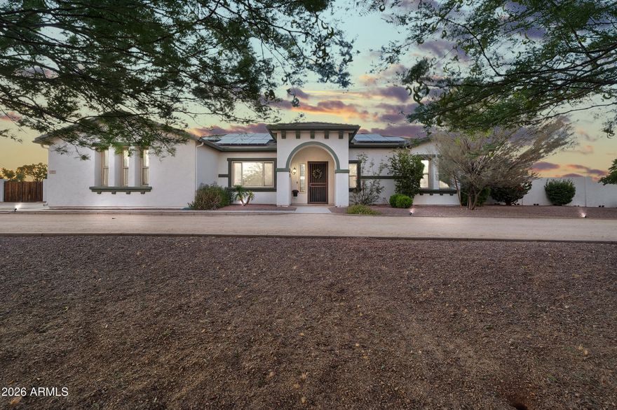 UPDATED PEAK VIEW RANCH PROPERTY W/ SWIMMING POOL & ENERGY EFFICIENCY!! Sitting on just over an acre, this home provides a very versatile split floor plan with privacy. 2 MASTER SUITES + 3 ADDITIONAL BEDROOMS + 4 BATHROOMS + FLEX ROOM + 3 CAR GARAGE!  Enjoy an open concept from the kitchen to the living room. Kitchen updates include a tile backsplash, stunning quartz countertops, & black stainless steel appliances! Pantry cabinet has roll-out drawers!  The primary suite is spacious with its own exit to the backyard & has been updated to include a large walk-in shower! UPDATES FOR ENERGY SAVINGS include: New windows, New HVAC, Added attic insulation, & solar panel loan with low rate! Two secondary bedrooms have a Jack n Jill bathroom, while the second master is an en suite with its own exit to the backyard. The backyard is the perfect place to relax and enjoy the large swimming pool with updated decking and three water features. Pool depth 5.5 ft. Additionally, in the backyard you have plenty of room for additions like an RV garage or workshop to name a few! RV gate on west side of home. Plenty of parking space plus a u-drive at the front of the property.