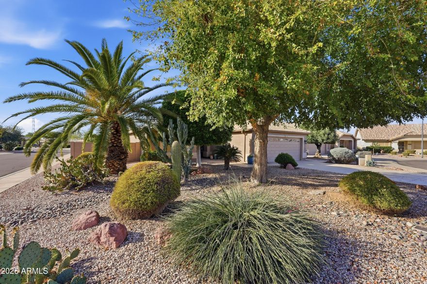 Lives larger than as built with vaulted square footage, dual primary bedrooms & extra dual use bedroom/office, plus fully air conditioned Arizona room adding an extra 265 Sq ft. This above average Ventana Lakes lot boasts a sparkling private Pebbletec pool, owned solar panel system, a generous kitchen with granite counter tops, stainless steel appliances. Primary bed & bath with vaulted ceilings includes convenience of step in tub. Garage has air conditioned work area with extra storage inside and two convenient custom sorage units outside garage. BBQ kitchen under ramada & proximate to pool & outside dining. Paid for Solar, home is filled with extra details & quality finishes. This well cared for and loved home is ready for the next discerning buyer to enjoy the Ventana Lakes lifestyle..