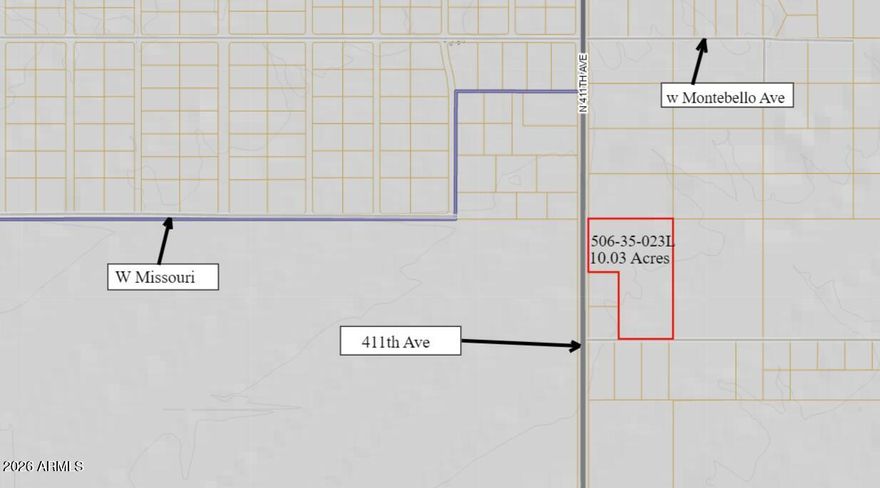 10 Acres of Vacant land on Paved 411th Ave located in Tonopah, AZ with easy access to I-10 and major West Valley growth corridors. Flat, usable parcel offering wide open desert views with a strong commercial potential.
This is at the intersection of the paved 411th Avenue on the east and Bethany Home road on the south.
Situated close to planned infrastructure (A national truck stop and a potential 1000 acre development is coming in this area.), solar, industrial, and logistics activity, this property offers strong upside. 
A smart addition to any land portfolio. Investment Potential: 
* Properties in Tonopah have high commercial potential similar to Buckeye properties, where land is valued between $300,000 to $1 million per acre. 
* Significant upside potential with commercial rezoning.
* Desert Movie Studio and associated development will drive demand for housing, retail, & industrial services.