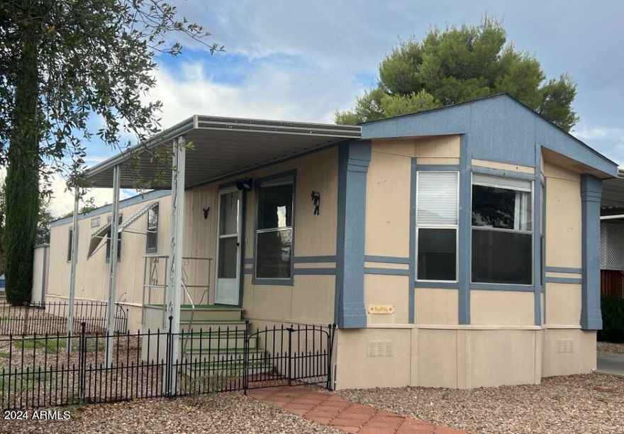 Enjoy this CUTE 2 bedroom/2bath with1,024 sq ft and a Large Master Suite! Located on a DOUBLE LOT to give you plenty of room to move about, plant a garden or for your small pets to roam. New central A/C in April 2023. Frig, washer and dryer convey. There is a roomy storage shed included for those extra items you need to store. The monthly land lease fee is approximately $495/month and includes sewer, trash and water. Enjoy the 2 pools, gym, recreation hall, picklball courts and more amenities this park has to offer!