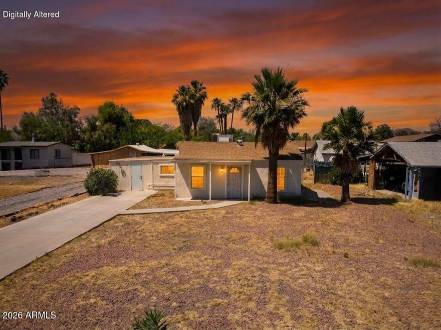 SINGLE-LEVEL 4 bed, 2 bath Phoenix ranch sitting on a MASSIVE lot with unbeatable city access -- hop on I-17 in minutes! Per city, you can keep a HORSE or small animals and irrigate 18x a year -- rare for an in-city lot this size. Inside features tile throughout, GRANITE countertops, breakfast bar, stainless steel appliances, and LUXURY light fixtures. PRIMARY SUITE with full bath. Backyard offers a PAVED PATIO, storage shed, and WHOLE-HOME WATER SOFTENER. Freshly painted! Close to dining, schools, and major freeways. Big lot, great location, single-level living -- this one won't last!