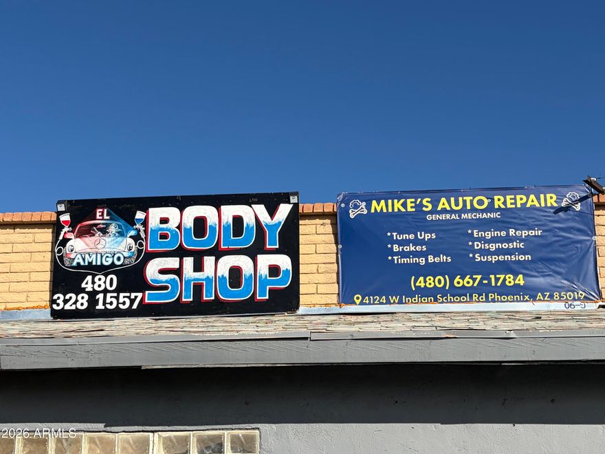 Fantastic oportunity to build on a C-3 lot with frontage on Indian School Rd.  Value is in the land.  Currently  rented to automobile repairs to three tenants.  Sold ''as is'', seller will not make any repairs.