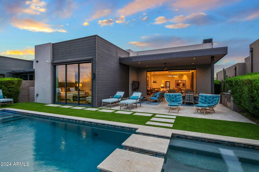 Turnkey Elegance with Exceptional Views! This fully furnished home, including curated artwork, offers a rare, move-in-ready opportunity with outstanding views of the golf course, city lights, Black Mountain, and stunning sunsets. Lightly lived in, this home includes recently added furniture for a fresh, stylish appeal. Featuring 3 spacious bedrooms and 3.5 baths, the open floor plan is designed for comfort and entertainment, seamlessly connecting indoor and outdoor spaces with sliding doors. Enjoy a private pool and spa, tranquil water feature, BBQ area, and fire pit—perfect for year-round relaxation and gatherings. Located conveniently near the sought-after Seven Clubhouse, this property also boasts a tandem 3-car garage.