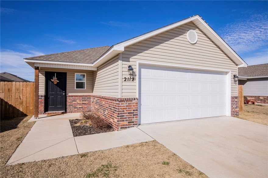 Welcome home to 2112 E Annette Drive in the desirable Mission Subdivision of Siloam Springs! This beautifully maintained 3-bedroom, 2-bath home offers 1,340 square feet of modern living in a nearly new construction built in 2023.

Step inside to a bright, open-concept layout designed for both everyday living and entertaining. The kitchen flows seamlessly into the living and dining areas, creating a warm and inviting space to gather. The split-bedroom floor plan provides added privacy, with a spacious primary suite featuring an en-suite bath and generous closet space.

Two additional bedrooms offer flexibility for guests, a home office, or growing households and the two-car garage provides ample storage and convenience.

Located in the Mission Subdivision, this home offers easy access to schools, shopping, and everything Siloam Springs has to offer.

Plus, buyers can take advantage of a preferred lender credit of up to $2,600—making this move-in-ready home even more affordable.