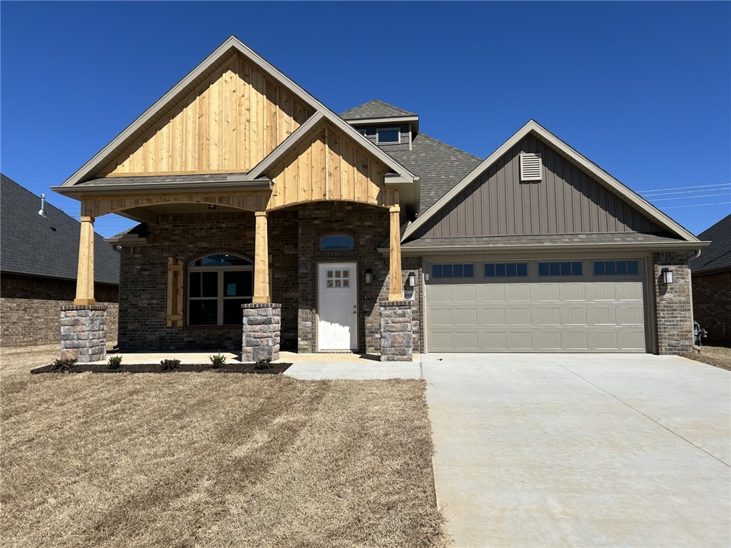 Remarkable new construction 3 bed 2 1/2 bath single story home is now available. Complete with SS built-in appliances including oven, mw, and gas cooktop surrounded by granite countertops. Built-in bookcases flank the fireplace in the living room for the perfect architectural focal point. Windows are wood cased & have 2 1/2" blinds installed. Large front porch, fully sodded yard, landscaping & privacy fence give the home tremendous curb appeal. The 10 x 20 back porch is covered & home has fully installed gutters. Keyless pad on garage door for ease of access opens the garage door to a full size garage space. Master bedroom has an oversized 5 x 5 tile shower and the master closet conveniently wraps into the laundry room located close to the garage for ease of access. Half bath in living room hall area is equipped with a pocket door so that it does not hinder the living room space. Exterior brick and cedar construction for life long ease of maintenance. Photos of similar plan, interior finishes may vary.