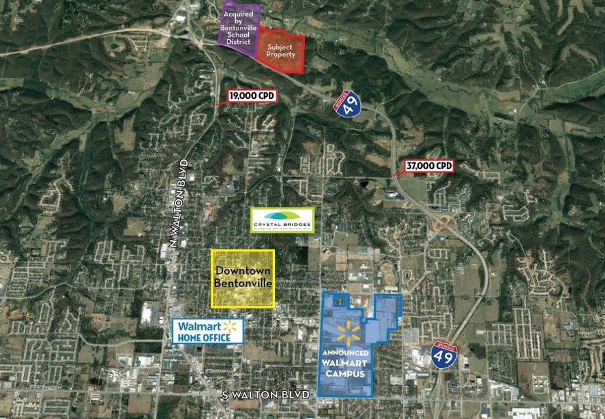 154.13 Acres with development potential. Water and Electric on site. Sewer is 1,600SF. Will sub-divide. Over 200' frontage Ford Springs Road. Great interstate visibility. Positioned between Bentonville and Bella Vista.