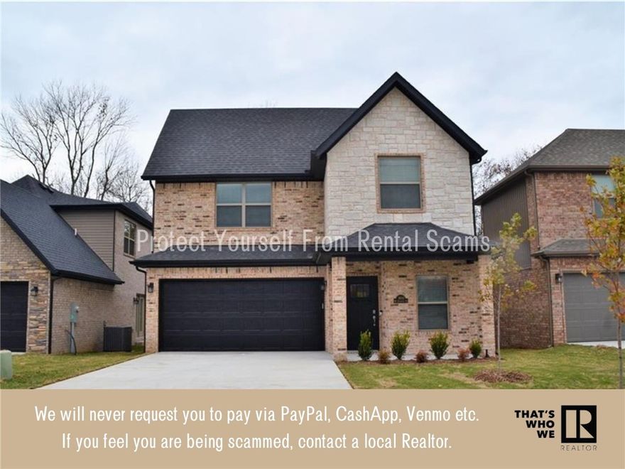 Great floor plan for rent in Bentonville! Upgraded features include wood like tile floors, granite counters, custom cabinets, tile backsplash, wall fireplace, high ceilings, pantry, tiled showers, blinds, primary on main floor. Subdivision includes community pool, club house and exercise room. Lawn and irrigation provided by POA. Yard is not fenced on front or sides. Great location close to Bentonville Schools, Parks, Trails, Restaurants, Shopping, XNA and Walmart Home Office.