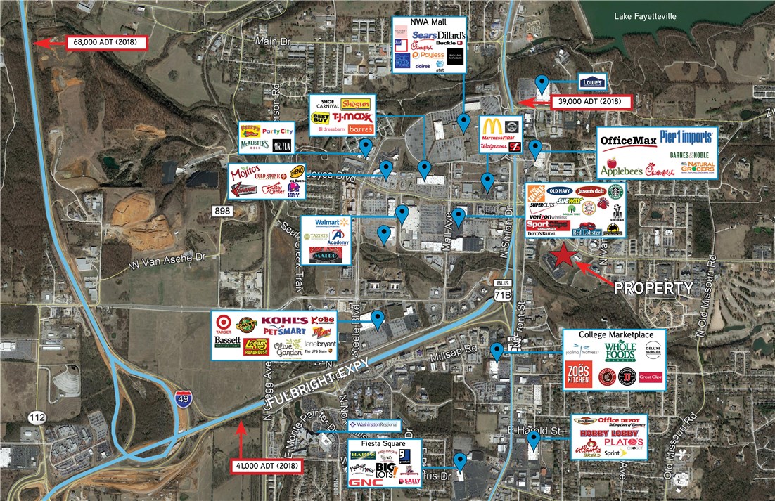 2.37 +/- acres available. Surrounded by retail with easy access to Fulbright Expressway and I-49. Frontage on East Joyce Blvd. One of the last remaining parcels along East Joyce Blvd.