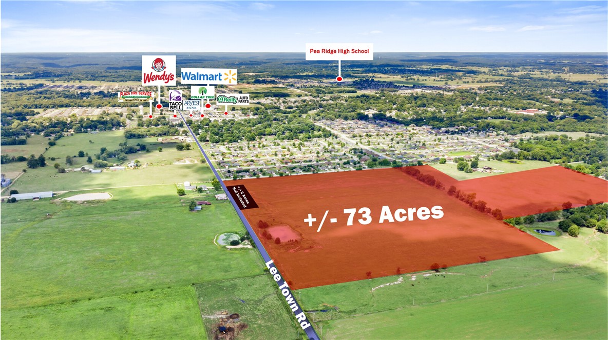Located in the heart of rapidly growing Pea Ridge is a fantastic parcel of land. This site is ready to go with +/- 53.36 acres zoned for single family and another +/- 20 acres zoned for high density multi-family. It is located less than 1 mile to the east of the city center, and Walmart Neighborhood Market. The engineering is almost completed to continue the development of this site. +/- 73 acres of very level and clear land. Properties adjacent to the northeast are under development at this time, brining more infrastructure to the area. This extremely flat site is perfect for single and multi-family developers alike. Sewer will need to come from the Northwest Direction from the new Pea Ridge Sewer Plant.
