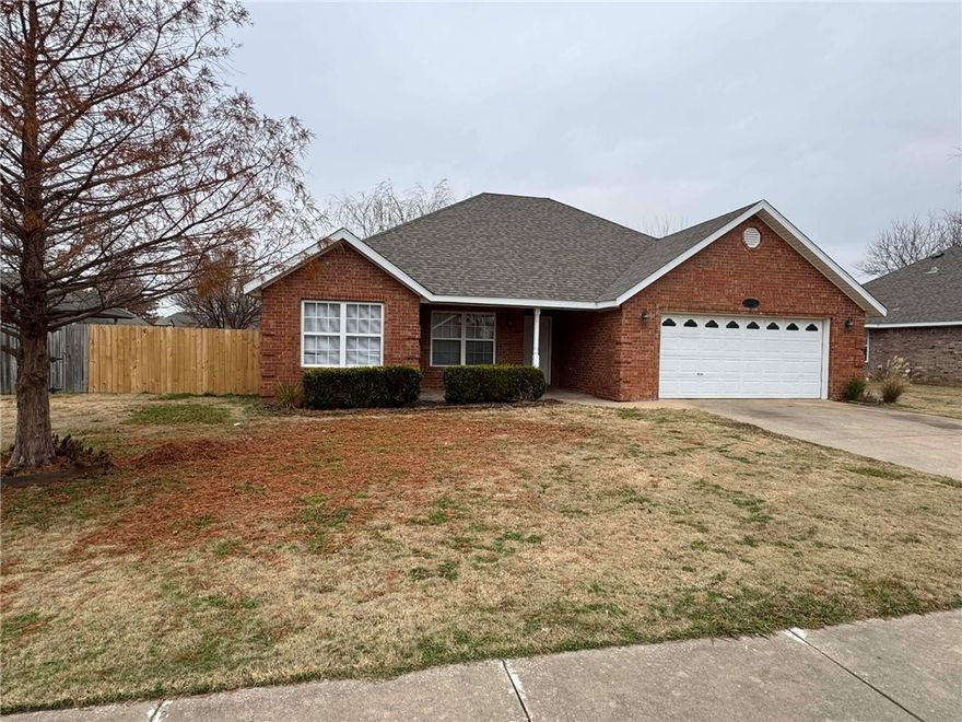 Nice 3 bedroom brick home, 2 baths, 2 car garage, privacy fenced yard, covered patio, gas log fireplace, very clean and ready for occupancy. No Pets!