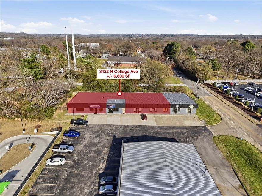 Versatile +/- 6,800 SF space available for lease in a high-visibility location off N College Ave, which see approx. 33,000 VPD and offers convenient access to the US-71 on-ramp. Currently utilized as a church, the property is well suited for a wide range of uses including professional office, medical or therapy practice, retail, childcare, etc. The layout features 12 individual rooms that can function as private offices, conference rooms, patient rooms, or storage areas, along with 5 restrooms to support high occupancy. 2 expansive open areas provide flexibility for collaborative workspace, therapy activities, children's play areas, or event space. One of the areas includes a loft with table space, adding additional functionality to the space. Additional amenities include a kitchen and utility closet, enhancing convenience. With its adaptable floor plan, strong traffic counts, and strategic location, this property presents an excellent opportunity for businesses seeking both visibility and flexibility.