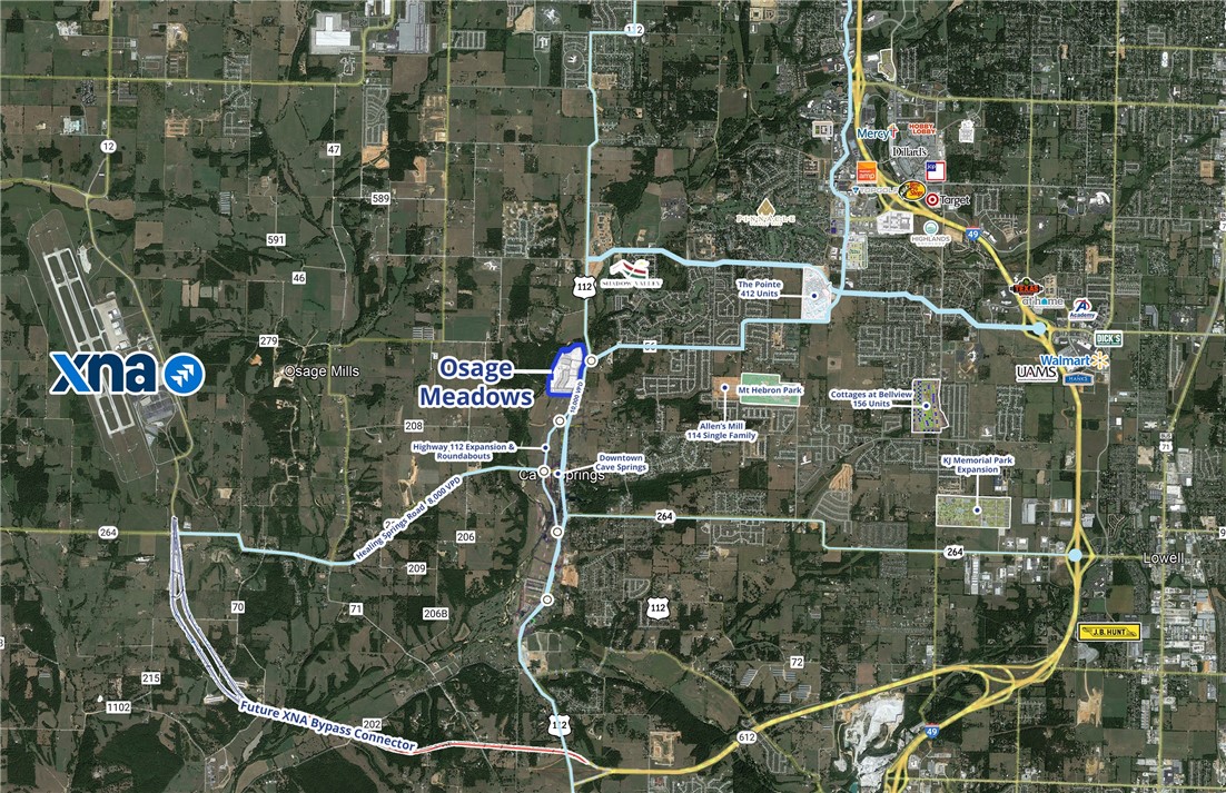 Several commercial lots fronting Highway 112 for sale and ready for development in Cave Springs, Arkansas. Lots will be fronting future residential development, Osage Meadows with 121 single-family homes. Highway 112 is undergoing road improvements and widening, which gives the corridor great future growth opportunity. The intersection of Highway 112 and Wallis Road will soon have a roundabout.
⢠Several Highway 112 commercial lots for sale
⢠Highway 112 boasts more than 10,000 cars per day
⢠Future roundabout on Wallis Road
⢠In a direct path of growth
⢠Sewer expected in 2024
⢠Part of Osage Meadows PZD in Cave Springs which allows a long list of commercial uses (check with broker for approved uses)