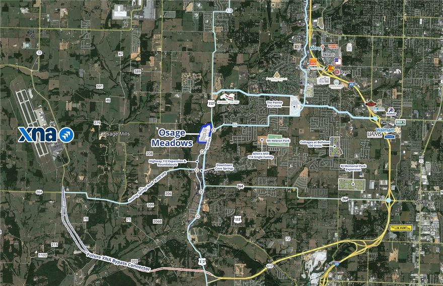 Several commercial lots fronting Highway 112 for sale and ready for development in Cave Springs, Arkansas. Lots will be fronting future residential development, Osage Meadows with 121 single-family homes. Highway 112 is undergoing road improvements and widening, which gives the corridor great future growth opportunity. The intersection of Highway 112 and Wallis Road will soon have a roundabout.
• Several Highway 112 commercial lots for sale
• Highway 112 boasts more than 10,000 cars per day
• Future roundabout on Wallis Road
• In a direct path of growth
• Part of Osage Meadows PZD in Cave Springs which allows a long list of commercial uses (check with broker for approved uses)