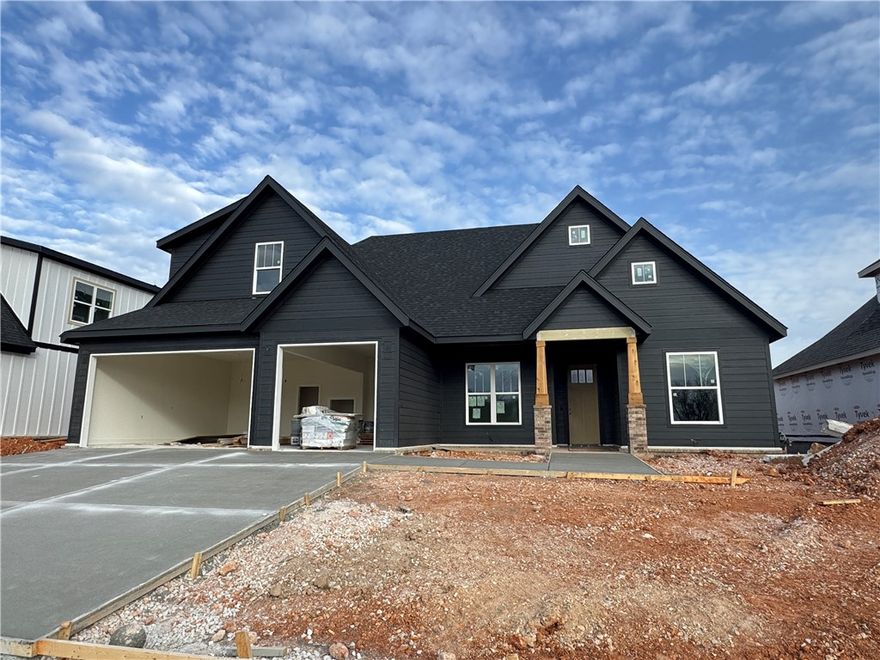 Another quality new construction home is available in the desired Crescent View Subdivision! This home boasts 4 bedrooms, 3 bathrooms, bonus room, 3 car garage, and a great layout. Kitchen is equipped with gas cooktop, built-in oven & microwave, large island with waterfall granite, & eat-in dining area that is all open to the living room. Downstairs has the office, primary suite and BR 2. Bedrooms 3-4, bonus room and a full bathroom are all upstairs. Enjoy grilling or hanging out on the covered back patio. Located steps from Janie Darr Elementary and the new Mt Hebron Park. Subdivision is close to XNA, I-49, shopping, dining, and entertainment.