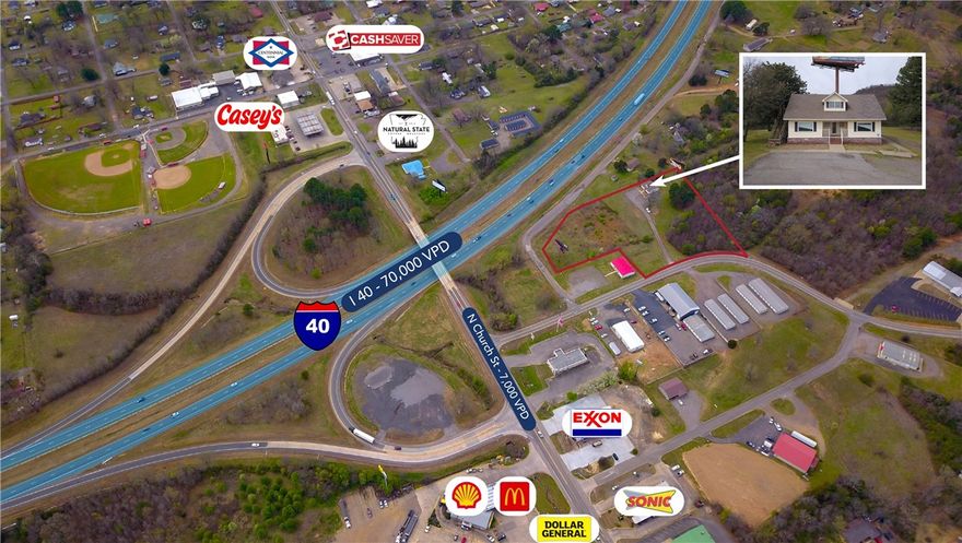 Two Billboards generating income annually. Utilities Available. Interstate - 40 Frontage with High Visibility. Strategically located off the main exit in Atkins adjacent to major retailers (McDonalds, Exon, Dollar General, Sonic, Caseys, and Shell)