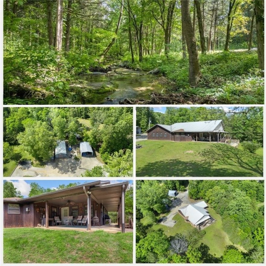 Nestled on 10 acres with two year-round creeks, this 3-bedroom, 2-bath home offers a peaceful country setting with room to explore, create, and enjoy nature. Inside, you’ll find a spacious kitchen, a practical layout, and generous storage throughout. A storm cellar tucked beneath the home offers added peace of mind during seasonal weather. Outside, enjoy a garden space ready for planting, a chicken coop, and a generator for extra security during outages. The detached shop building is ideal for hobbies or storage, while the carport adds covered parking. Multiple outbuildings provide room for tools and gear. The land features a mix of open ground and wooded privacy—perfect for relaxing, gardening, or listening to the creek. Whether you're looking for room to spread out or a peaceful retreat, this property blends natural charm with everyday convenience. Located just a short drive from town, it’s ready for your vision.