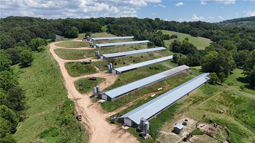 Prime opportunity in this 6 house broiler operation, 80 acre cattle farm, and residence! Broiler operation has definite cash flow, new buyer/new contract with Tyson. 3 40x400 and 3 32x380 houses, covered diesel generator, agri-alert system, 48x60 stacking shed. 3 wells, 20,000 gallon water storage tank, propane heat. 80 acres of farmland, approx 52 acres open, currently running cow/calf operation. Steel cattle working corral, horse stalls, numerous other outbuildings. Ford 5030 2wd tractor with front end loader conveys. Charming 1824 sqft farmhouse with 4br/1.5ba, 2 living areas, and an inground pool complete the package. Call today to schedule your showing! BY APPOINTMENT ONLY DUE TO BIOSECURITY MEASURES. Utility availability is the responsibility of the buyer or buyers agent.