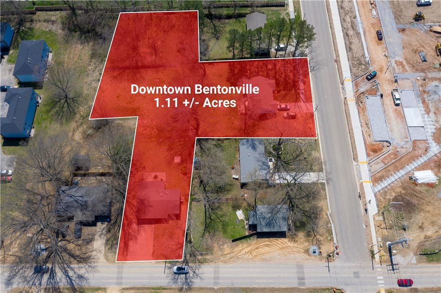 Two parcels totaling 1.11 acres located in downtown Bentonville.  Prime location for office, retail, multifamily and hospitality.  Great mixed use development potential.  Located adjacent to the 30+ acre Thaden School campus.  Current zoning is D-E (Downtown Edge).  Land Use Plan (2018) is Downtown Commercial.
