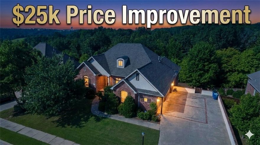 Exceptional 5-bedroom executive home offering 4,008 SF of thoughtfully designed living space. Natural light pours across soaring ceilings & rich hardwood floors, featuring a warm fireside living room, formal dining, & dedicated office or optional 6th bedroom. The eat-in kitchen has newer appliances, reverse osmosis system, & secure fob pantry. A split floor plan creates a private primary retreat, with two other bedrooms, full bath, & half bath on the main level. The walkout lower level is ideal for entertaining with a second living area, surround sound, kitchenette, two bedrooms joined by a Jack & Jill bath, cedar closet, storage, & half bath. Enjoy peaceful wooded views from the covered balcony or expansive 16x42 deck. Every bedroom features a walk-in closet. Home includes 3-car garage, medical-grade furnace & humidifier, Ring system, & under-home storage. Ideally located on the cusp of Bella Vista, enjoy quick access to lakes, golf & trail systems while remaining just minutes to Downtown Bentonville & Walmart HQ.