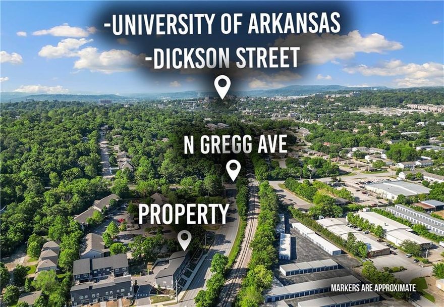 LOCATION! LOCATION! LOCATION! 2 miles to Washington Regional Hospital, 1.4 miles to UofA, 1.4 miles to VA Hospital, 5 miles to Tyson HQ, .8 miles to City Park, and 1.5 miles to Walton Art Center. Walking distance to U of A bus stop and across the street from Scull Creek Bike trail. Open concept with living room and eat in kitchen. Two bedrooms on 2nd floor have a primary bath both. 3rd bedroom on main floor could be used as office/game room/media & has entrance to covered patio which is steps away from the sidewalk. Spacious garage has entrance to covered patio. Patio is perfect for Gameday.