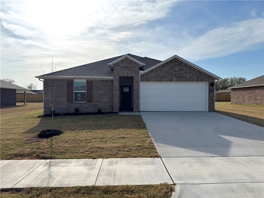 Sold before print! Plan in Wagon Wheel Phase 2, in Farmington, Arkansas! Each home in Wagon Wheel is meticulously crafted with attention to detail, creating a space that feels both luxurious and welcoming. From the moment you walk through the door, you'll be greeted by modern features and spacious a layout that caters to every lifestyle. Our homes boast premium finishes and thoughtful designs, ensuring that you'll be stepping inside your own personal oasis. These homes will be complete with LVP flooring throughout and wood shelving in all closets, pantry and utility room. The kitchen will have quartz kitchen counters, 36-inch cabinets, and stainless-steel appliances! Home will have a Garage Door Opener. Primary bath will have quartz countertops, double sinks, and an oversized walk-in shower. Each home comes with 4-sided brick with Hardie ® per plan. NO SHUTTERS. Taxes and Parcel TBD.