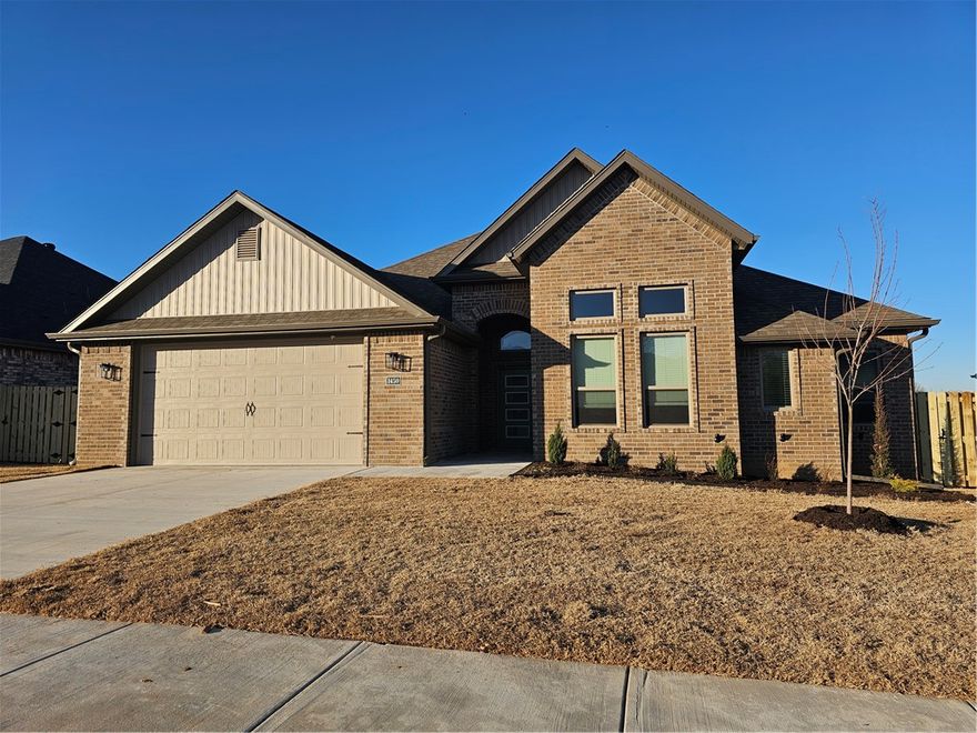 This gorgeous new construction offers three bedrooms plus an office! The office has a closet and could be used as a bedroom, but it has a glass windowed door. Entering through the garage brings you to the mud room with places to remove your shoes and hang up your coats. The living room features a lovely gas log fireplace and open concept. The spacious kitchen has a walk-in pantry, gas range, microwave, spice and oil racks, dual pull out waste basket and gorgeous wooden vent hood. The master suite will spoil you with the walk-in shower, separate tub, dual vanity and huge walk-through master closet. Spacious utility room. Fenced back yard. No inside pets allowed.