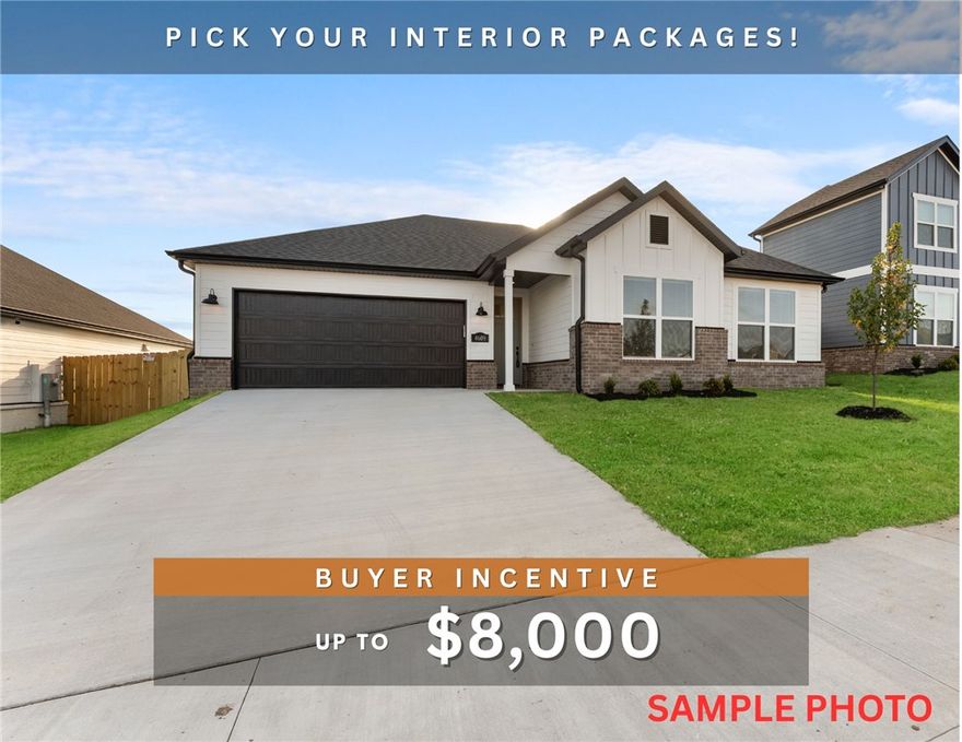 Discover your dream home in the sought-after Osage Hills neighborhood. Benton plan with garage on the right and North facing! Pick your interior packages! 10 ft ceilings in the living/kitchen area, linear electric fireplace in the living, 1 level, LVP flooring throughout the main living areas and primary bedroom, quartz countertops and more. Chef's kitchen boasting frigidaire stainless steel appliances, gas range, pantry, quartz countertops, bar pull handles, large island and gorgeous backsplash. Luxurious primary bedroom features abundant natural light, while the spa-like primary bathroom offers a walk-in shower, double sinks, and spacious walk-in closets. Additional features include three large secondary bedrooms and a separate laundry room. Nestled on a generous lot with covered patio that overlooks the serene sodded, fully fenced backyard. Model home located at 6008 SW Coywolf St- Lot 122.