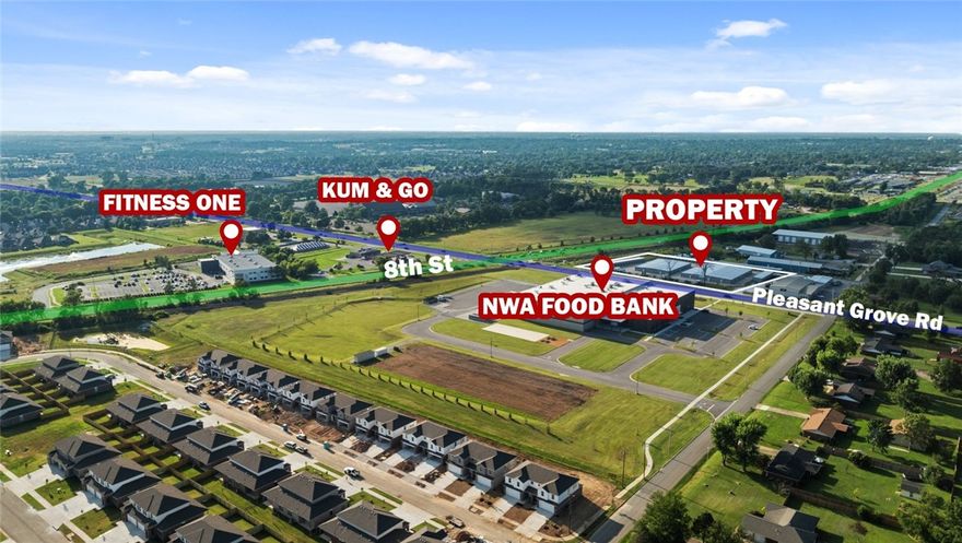 Rare opportunity to own a self-storage facility in the rapidly growing region of Northwest Arkansas. Built in 2022, this modern facility features predominantly climate-controlled units, which command higher rental rates compared to non-climate options. Situated on approx. 3.46 acres, the property is fully gated, equipped with security cameras, and includes an on-site office with a restroom for added convenience. The facility boasts durable concrete driveways throughout. Located at the high-traffic intersection of 8th St (24,000 VPD) and W Pleasant Grove Rd (10,000 VPD), the site offers excellent visibility and accessibility. Positioned directly across from the Northwest Arkansas Food Bank, this property benefits from a prime location in a thriving and high-demand demographic area.