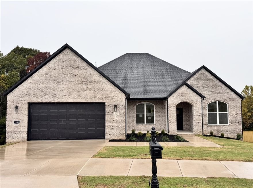 The picturesque Princeton 4 plan in Hughmount, located in Fayetteville, Arkansas! The Princeton 4 plan has 2424 square feet, with 4 bedrooms, 3 baths and a flex space/study.  These brand-new homes boast 4-sided brick and LVP flooring. Fantastic front porch with a sitting area. Upon entrance, there is a flex space / study and a spacious living area featuring a gas fireplace with a poplar mantle. The kitchen will have 42-inch cabinets, lovely appliances and quartz countertops and tile backsplash.  The Primary bedroom has a fabulous en suite, dual sinks,  with a walk-in shower with tiled walls and a soaking tub!  These homes feature LED lighting throughout, and a high efficiency AC with programmable Wi-Fi thermostat. Come find your dream home today! Taxes and Parcel TBD. Garage Door Opener!