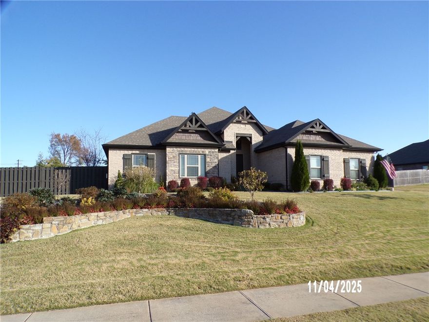 Classis style home with open concept split bedroom floor plan. Kitchen with breakfast bar, walk in pantry, gas burner stove top, wood floors throughout living area. Primary suite features whirlpool tub and walk in shower, dual vanities and walk through closet spaces. Three additional guest bedrooms and bath on main level. Upper level features 5th bedroom or rec room area as well as full bath. Covered back patio with corner fireplace and inground pool with water fall.