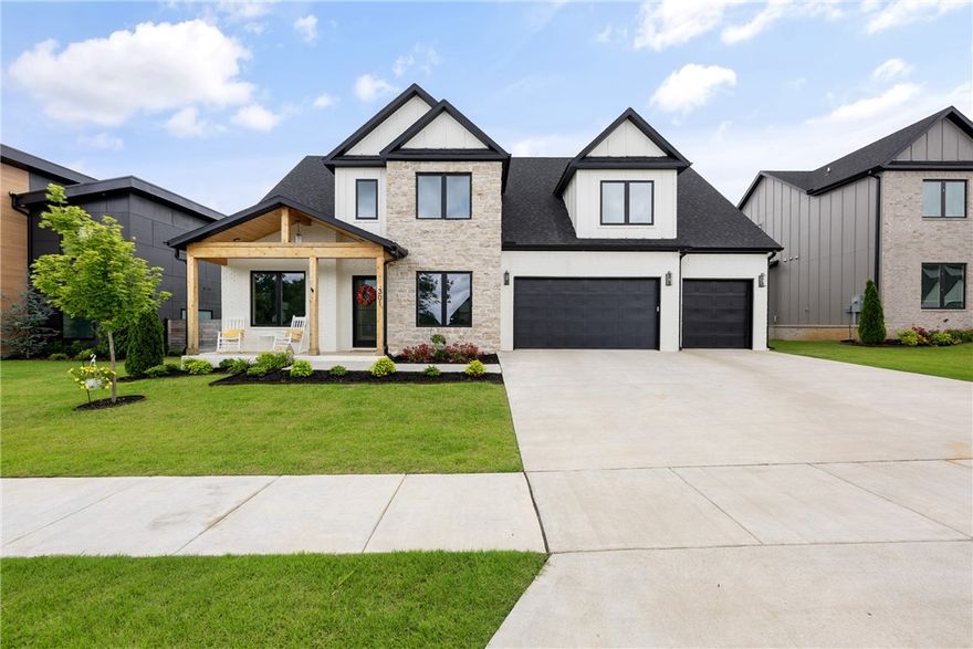 This newer developed community of Autumn Hill is just 3.5 miles to the Square. This home is only a year old and very well cared for. Very spacious, open floor plan. Wired for sound and security. In-house fire suppression system. Tankless water heater. Main level features an open kitchen with quartz island and counters, pantry, coffee bar, and commercial style refrgerator. A open living area connects to the covered patio. There are two additional flex rooms that could be used as a first floor second bedroom, study, craft room or formal dining. Master Ensuite with soaker tub, custom tiled shower, and a private patio. Second floor landing is open to below and leads you to bedrooms 3, 4 and 5 plus two full baths, a Bonus room, and tons of attic space. Three car garage. Landscaped and sodded. This home has it all!