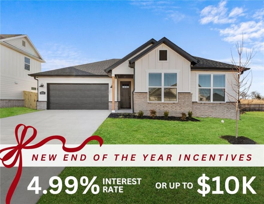 Discover your dream home in the sought-after Osage Hills neighborhood. Benton plan with garage on the left and East facing! 10 ft ceilings in the living/kitchen area, linear electric fireplace in the living, 1 level, LVP flooring throughout the main living areas and primary bedroom, quartz countertops and more. Chef's kitchen boasting frigidaire stainless steel appliances, gas range, pantry, quartz countertops, bar pull handles, large island and gorgeous backsplash. Luxurious primary bedroom features abundant natural light, while the spa-like primary bathroom offers a walk-in shower, double sinks, and spacious walk-in closets. Additional features include three large secondary bedrooms and a separate laundry room. Nestled on a generous lot with covered patio that overlooks the serene sodded, fully fenced backyard. Model home located at 6008 SW Coywolf St- Lot 122.