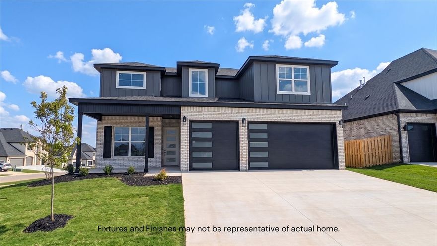Experience modern living at its finest in this stunning, thoughtfully designed home. Boasting a highly adaptable true five-bedroom, four-full-bath layout, this floorplan effortlessly flexes to accommodate a four-bedroom with a front-facing office or a spacious upstairs bonus room. The open-concept design is anchored by soaring vaulted ceilings and flooded with natural light from a generous array of windows. High-end touches abound, featuring gorgeous wood floors in the main living spaces, pristine quartz countertops, and dramatic high ceilings in the entryway and primary suite. A sleek electric fireplace serves as the centerpiece of the main living area, making this home the perfect blend of sophistication and everyday comfort.