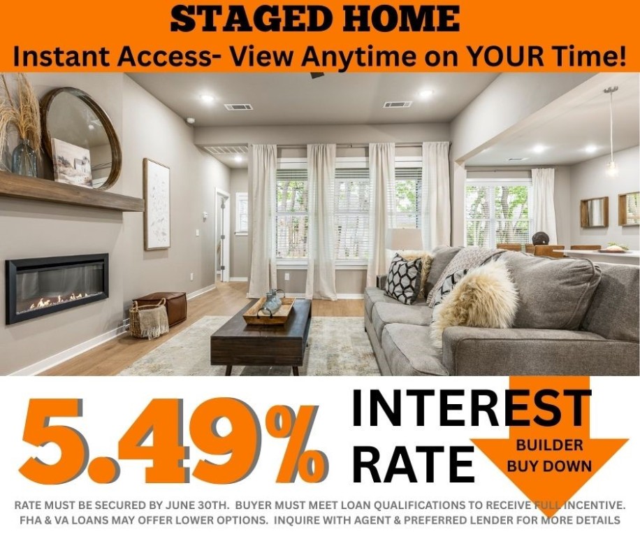 STAGED HOME that perfectly showcases the style, quality & luxurious features you can expect in your dream home. 5.49% INTEREST RATE/BUILDER BUY DOWN & fence, blinds and gutters included! Discover your dream home in the new neighborhood- Jacob's Crossing. Fredrick plan with 1 level, garage on the left & West facing! 10 ft ceilings in the living room, linear electric fireplace, LVP flooring throughout the main living areas & primary bedroom, quartz countertops & more. Chef's kitchen boasting frigidaire stainless steel appliances, gas range, pantry, quartz countertops, bar pull handles, large island & gorgeous backsplash. Primary bedroom features abundant natural light, while the spa-like primary bathroom offers a walk-in shower, double sinks, tub & spacious walk-in closets. Additional features include three large secondary bedrooms & separate laundry room. Nestled on a generous lot with covered patio that overlooks the sodded, fully fenced backyard, creating an exceptional living experience.