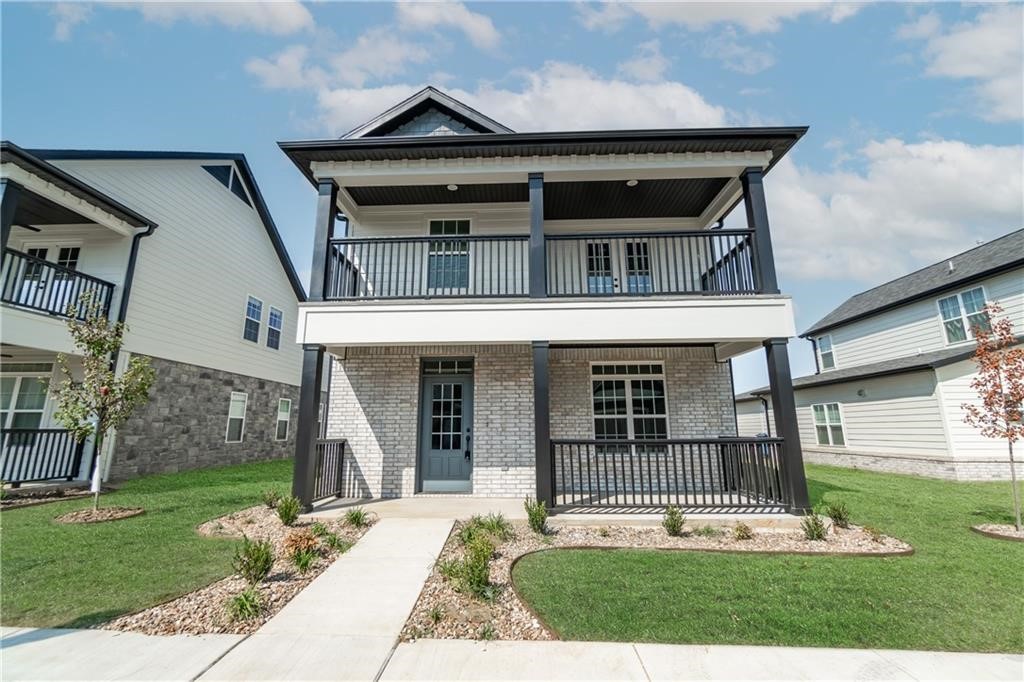 This stunning subdivision has it all with party pavilion available to its residents, pickle ball court, doggie parks, near biking and walking trails, near schools. A lovely community with sidewalks, porches and balconies, rear entry garage. This charming two level home is only a year and a half old and features dramatic high ceilings, lots of windows and natural light, 4 bedrooms, a formal dining room/office/media room, eat in kitchen with countertop seating, granite counters, tiled back splash, painted shaker style cabinetry, gas cook stove, overhead and under counter lighting, large pantry, beautiful light fixtures, built in microwave, attic storage, blinds, LVP flooring, 12"x24" tile flooring in the 2 1/2 bathrooms and utility rm, frameless glass shower door in main bathroom suite, gas log fireplace. With a full priced offer, top of the line, oversized refrigerator can convey.