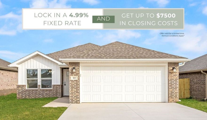 SELLER OFFERING UP TO $5K IN FLEX CASH! INQUIRE ABOUT 4.99% INTEREST RATE!
This hybrid plan offers the luxury of a brick exterior, with the affordability
of cottage finishes inside. Gather around the spacious kitchen island with
friends and family, and enjoy the privacy of a secluded primary suite with
a sizable walk-in closet. This 3 bedroom, 2 bathroom plan with modern
finishes is the definition of affordable luxury.

Taxes subject to change based on new construction.



Taxes subject to change based on new construction.