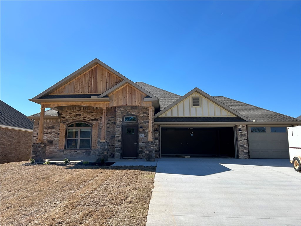 Remarkable new construction 3 bed 2 bath single story home now available. Complete with SS built-in appliances including convection oven, mw, & gas cooktop surrounded by granite countertops. Living room fireplace makes the perfect architectural focal point. Windows are wood cased & have 2 1/2 in blinds installed. A large front porch, fully sodded yard, landscaping & privacy fence give the home tremendous curb appeal. The back porch is covered & the home has fully installed gutters. Keyless pad on garage door for ease of access opens the garage door to a full-size garage space. Primary bedroom has an oversized 5 x 5 tile shower & the master closet conveniently wraps around into the laundry room w presoak sink located close to the garage. Exterior brick & cedar construction for a long life and ease of maintenance. Interior finishes vary, photos shown are of similar floorplan.
