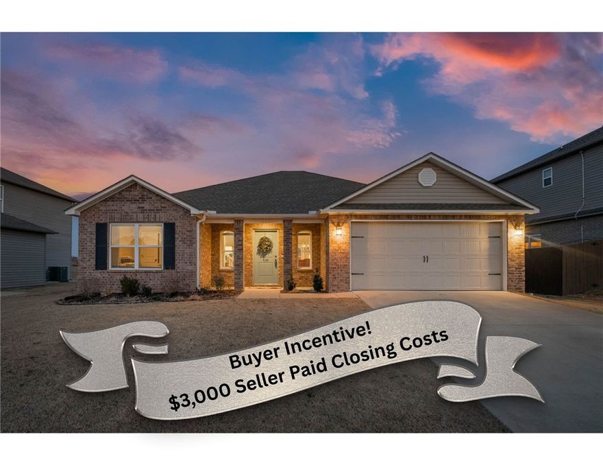 Welcome Home! Seller is offering $3,000 in Closing Costs! This beautiful ranch house in the well-sought after Lakewood Crossing community is situated in a prime location offering unparalleled access to the Pleasant Grove/Pinnacle Hills/Promenade corridor of Northwest Arkansas. This quaint, well taken care of home has an open and functional layout for everyday living that is turnkey and move in ready. Inviting curb appeal combined with upgrades such as landscaping, luxury vinyl flooring, modern comfort, stainless steel appliances, and strategic location make this a perfect place to call home! This neighborhood also has a central nature area with a walking path as an added bonus!